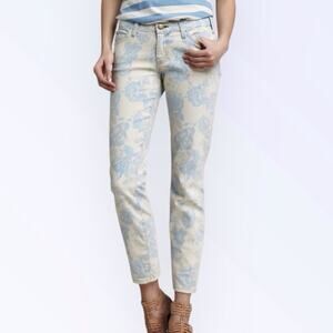 Current Elliott Blue Rose Skinny Jeans Floral Print The Stiletto Low Rise 26